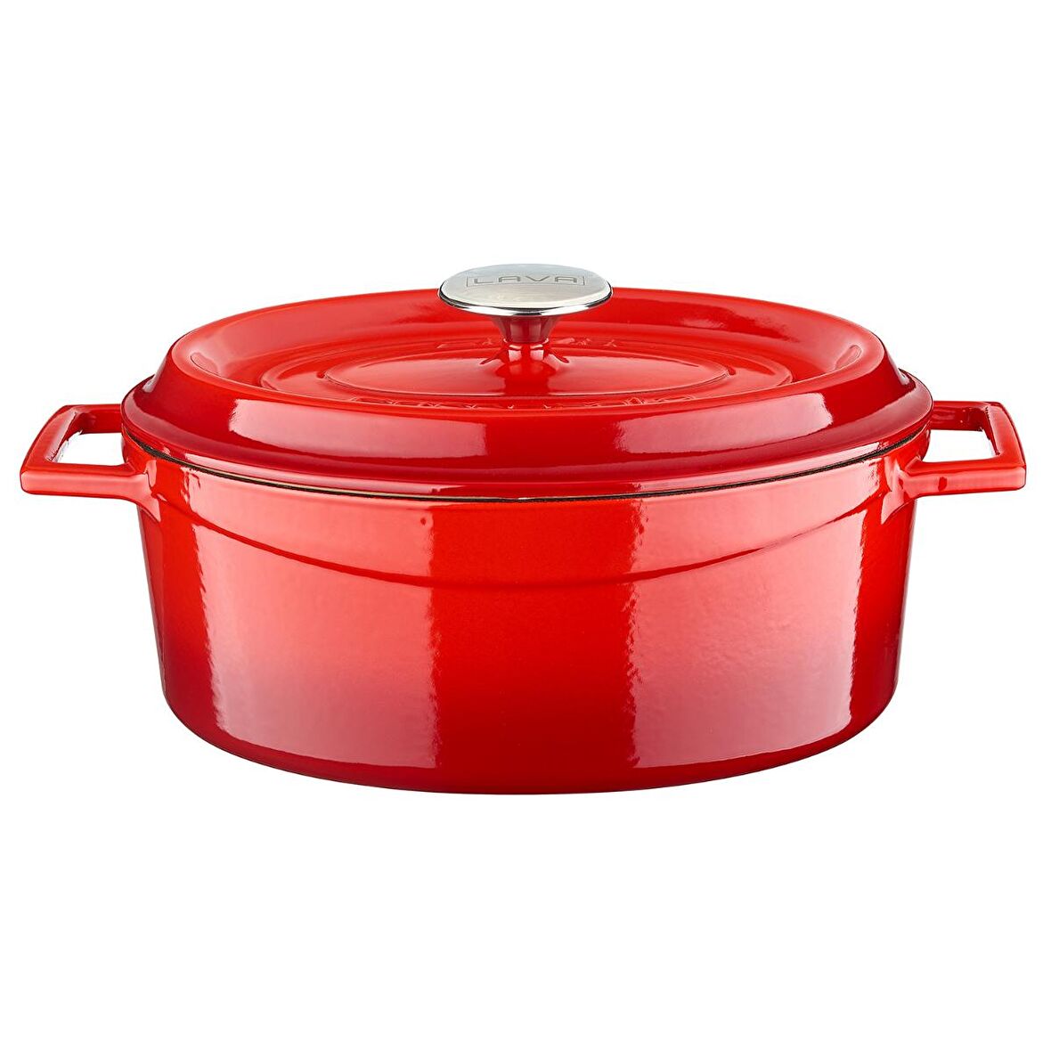 Lava Döküm Oval Tencere 21x27 cm, İç Krem, Kırmızı