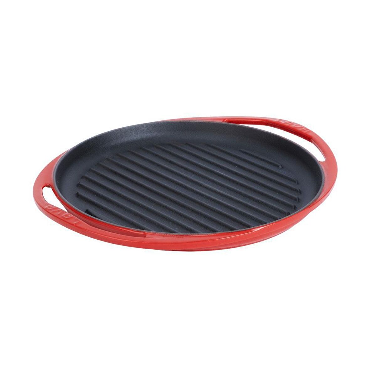 Lava Döküm Yuvarlak Izgara Tava, Metal Kulplu. Siyah renk. Çap(Ø)28cm. Kırmızı