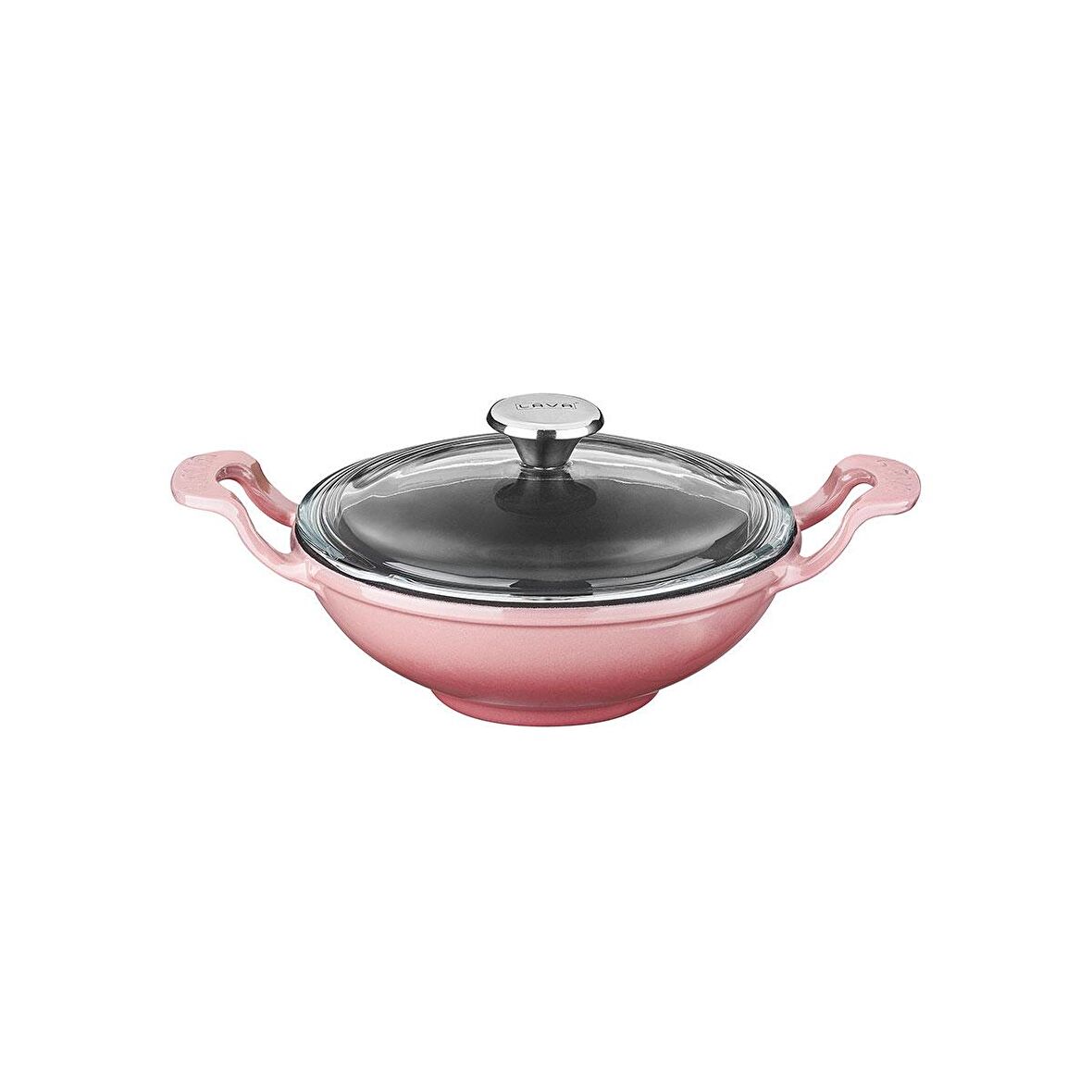 Lava Döküm Wok Tava Metal Kulplu Cam Kapaklı Çap(Ø)16cm. Pembe