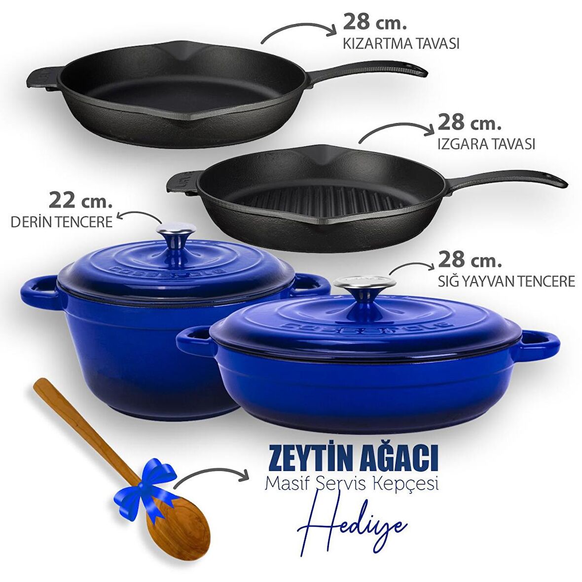 Lava Döküm 4X New Heritage Serisi Döküm Demir Tencere Tava Çeyiz Seti