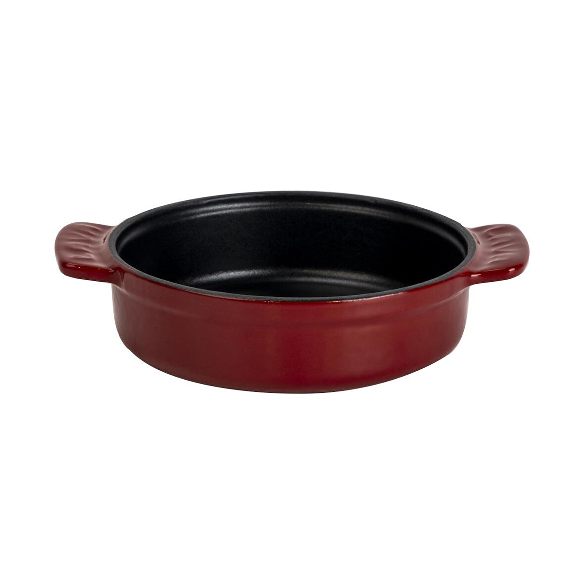 Lava Döküm Yuvarlak Güveç Kabı Döküm Demir Yekpare Çift Kulplu Çap(Ø)14cm.-Bordo