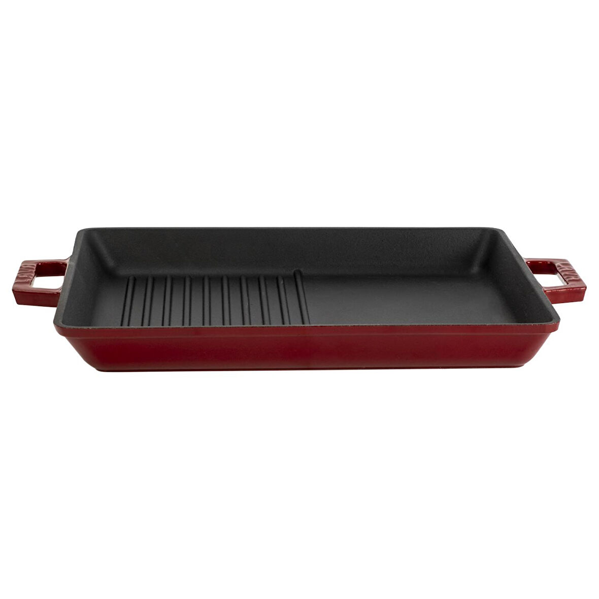 Lava Döküm Dikdörtgen Hibrit Izgara Tavası Döküm Demir Yekpare Çift Kulplu Ölçü 26x32cm.-Bordo
