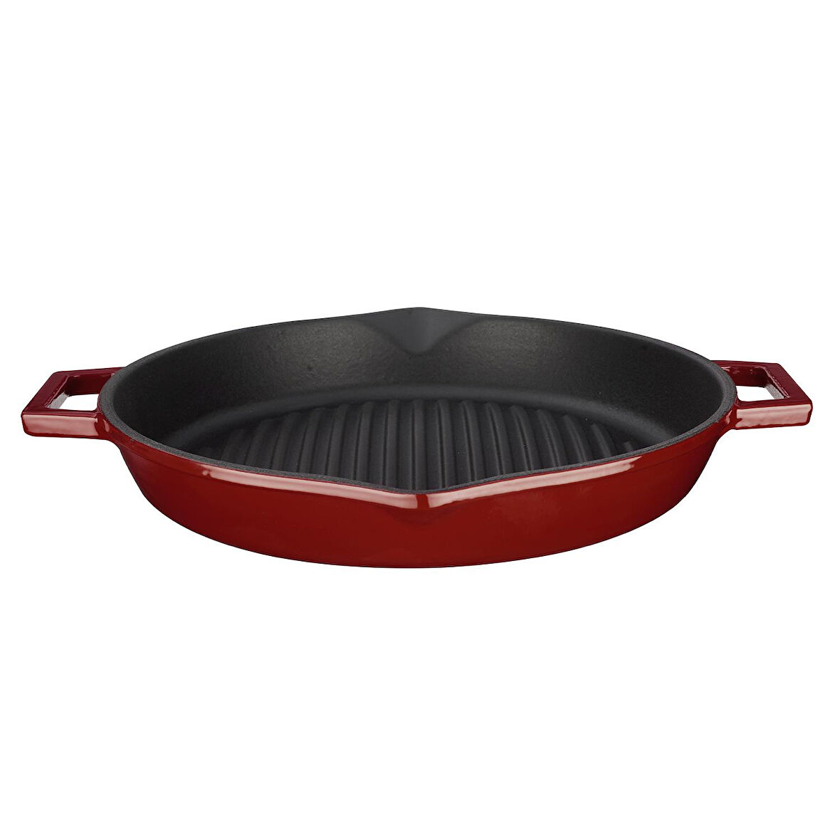 Lava Döküm Yuvarlak Izgara Tavası Döküm Demir Yekpare Çift Kulplu Konkav Taban 15mm. Çap(Ø)30cm.-Bordo