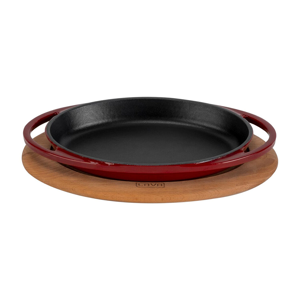Lava Döküm Oval Sahan Döküm Demir Yekpare Çift Kulplu Kayın Servis Ahşabı Ölçü 21x14cm.-Bordo