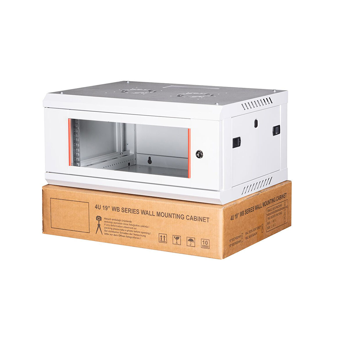 LANDE - 4U 19" Duvar Tipi Rack Kabinet – Genişlik: 600 mm | Derinlik: 450 mm – Açık Gri (Demonte)