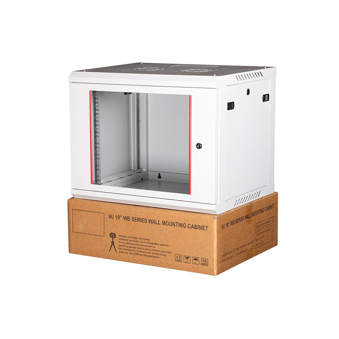LANDE - 9U 19" Duvar Tipi Rack Kabinet – Genişlik: 600 mm | Derinlik: 450 mm – Açık Gri (Demonte)