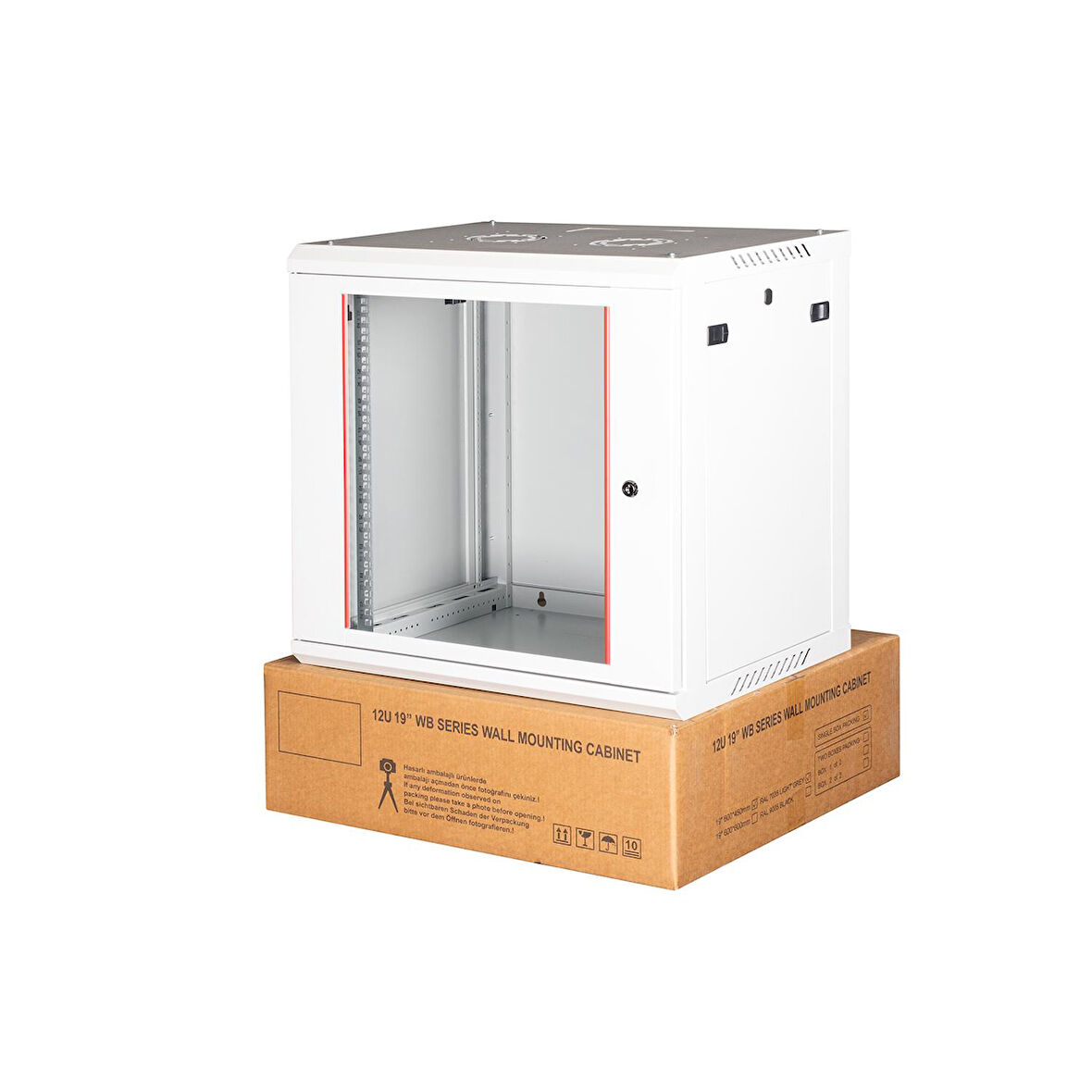 LANDE - 12U 19" Duvar Tipi Rack Kabinet – Genişlik: 600 mm | Derinlik: 450 mm – Açık Gri (Demonte)