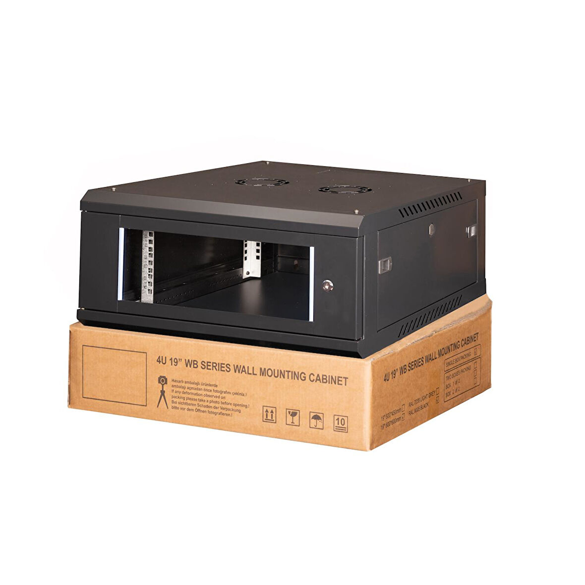 LANDE - 4U 19" Duvar Tipi Rack Kabinet – Genişlik: 600 mm | Derinlik: 600 mm – Siyah (Demonte)