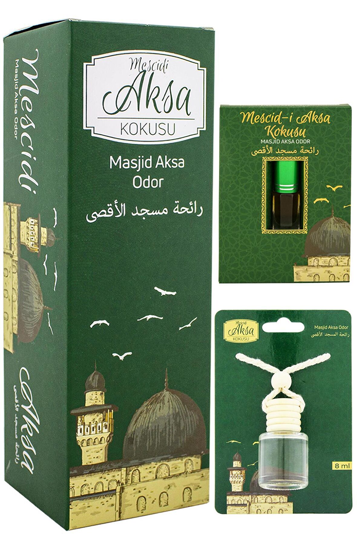 Mescidi Aksa Kokusu 400ml Sprey Ve Mescidi Aksa Kokusu 8 Ml Araba Kokusu Cam Şişe Ve Mescidi Aksa Alkolsüz Esans 3Ml