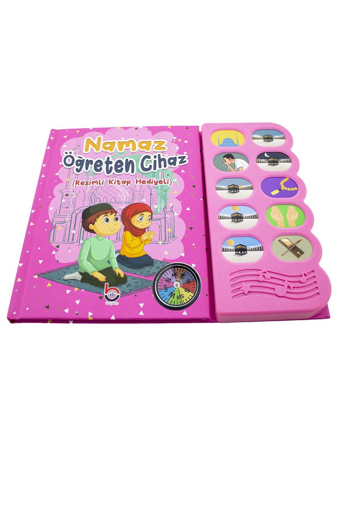 Pusulalı Kıbleyi Gösteren Sesli Namaz Öğreten Cihaz Resimli Kitap Seti Pembe