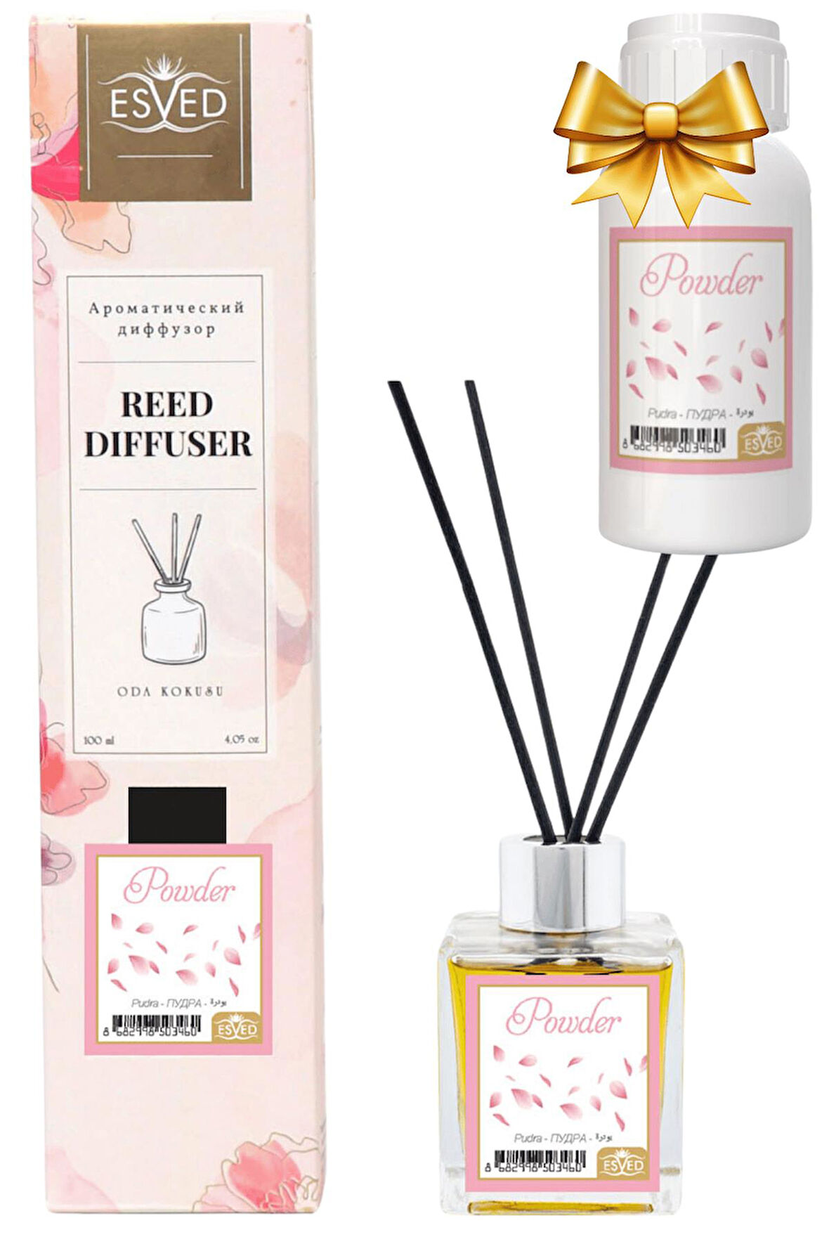 Pudra Kokusu 100 Ml Çubuklu Oda Kokusu Yedek Dolum Şişesi Hediyeli