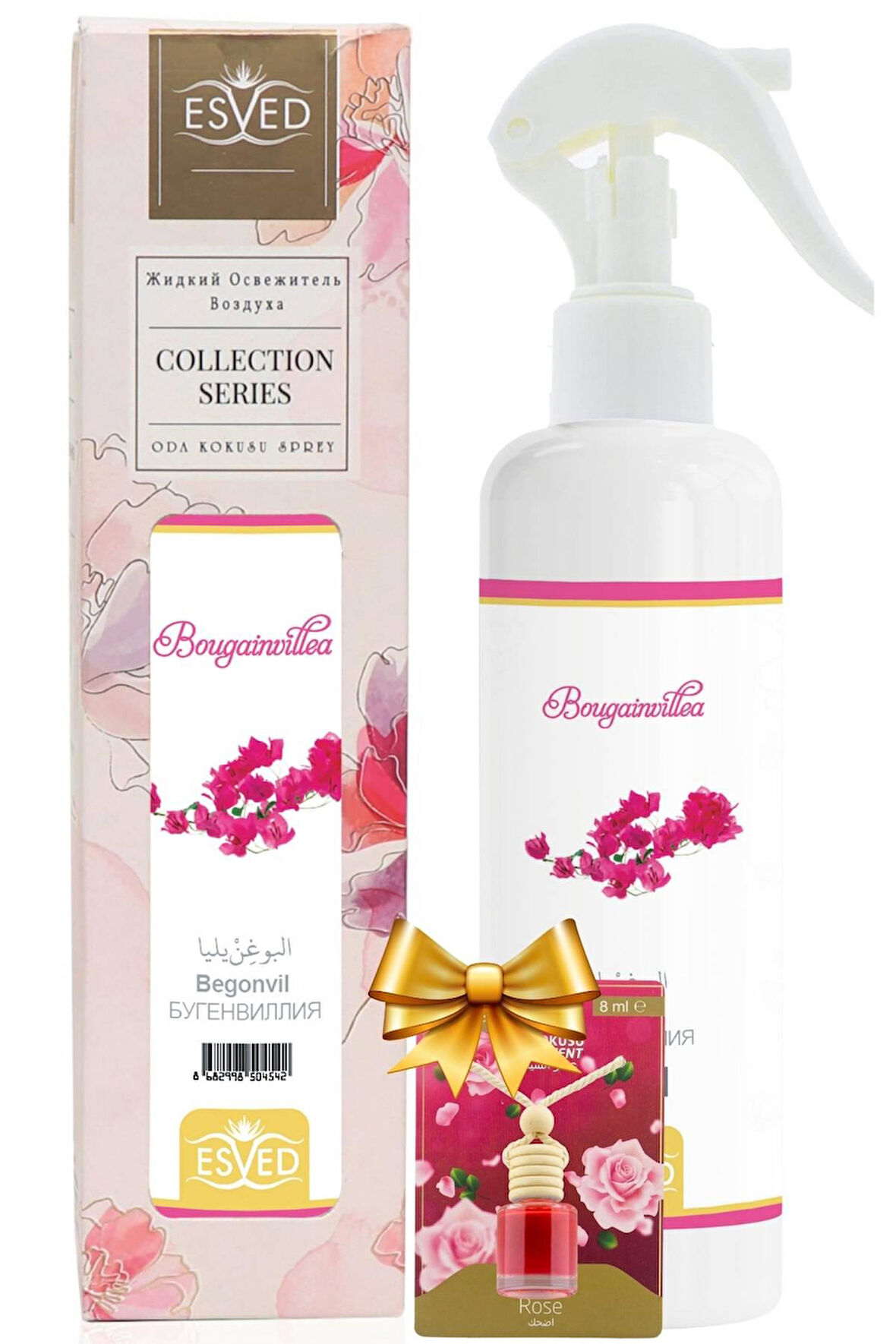 Begonvil Çiçeği Kokusu Sprey 400Ml. Gül Kokusu Araba Kokusu 8Ml. Hediyeli