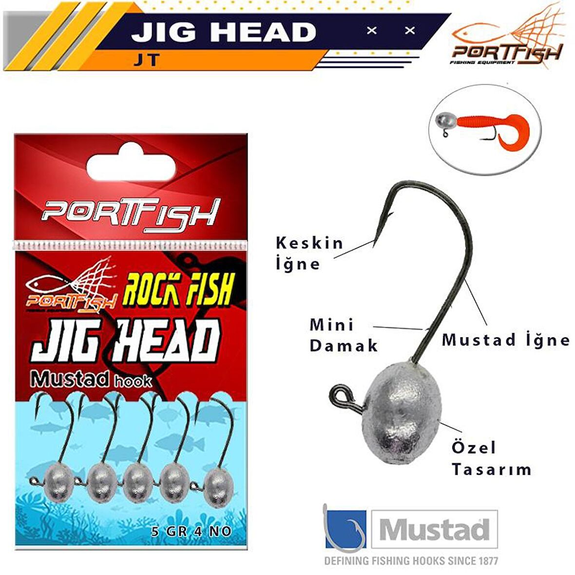 Portfish Jig Head Mustad İğneli 5li Pkt