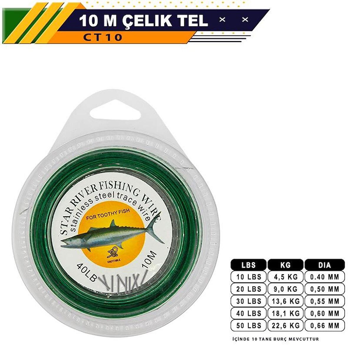 Portfish Çelik Telli 10 metre - BURÇLU 20 LBS 