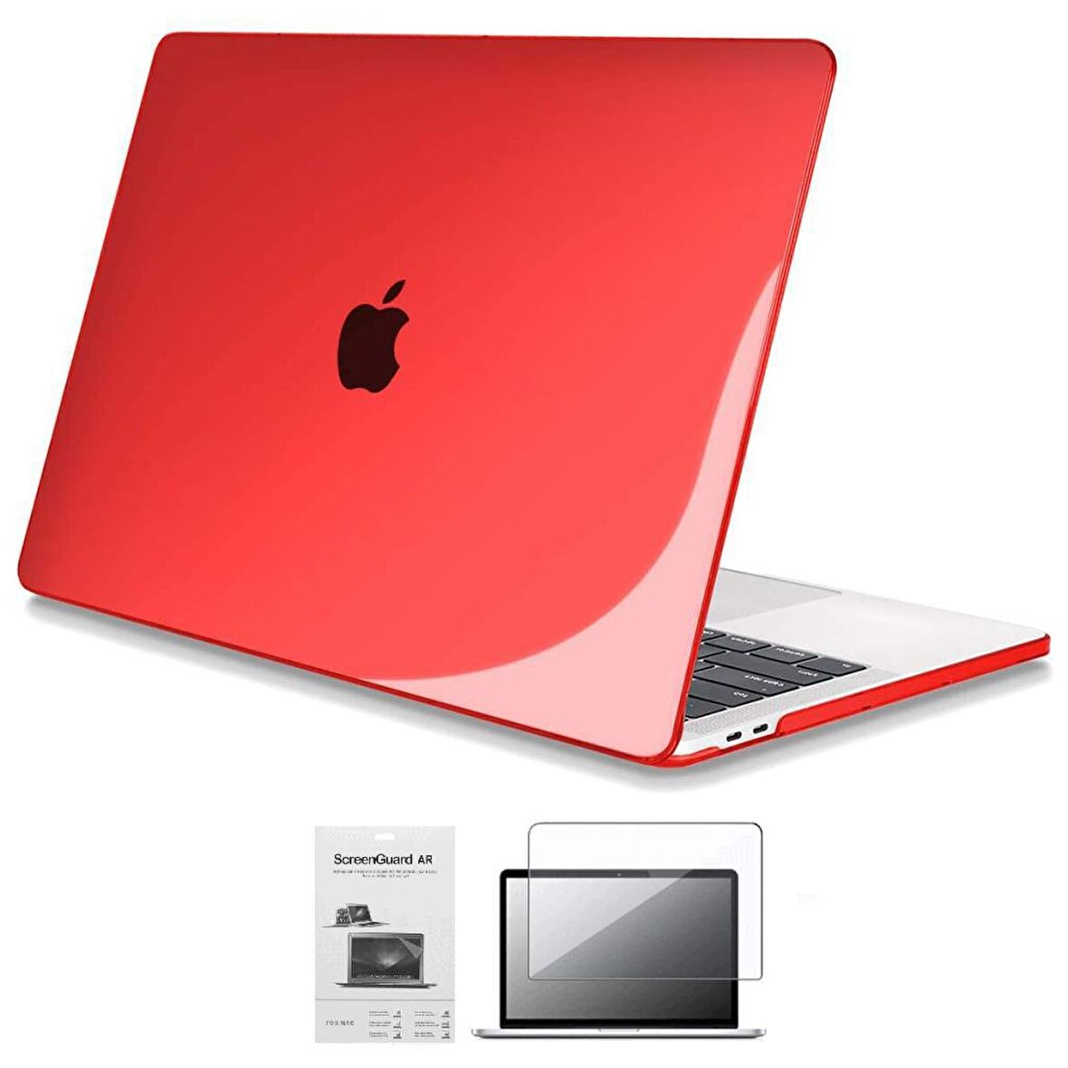 Apple 13" Macbook Pro A2338 M1 Kristal Kırmızı Koruyucu + Ekran Filmi
