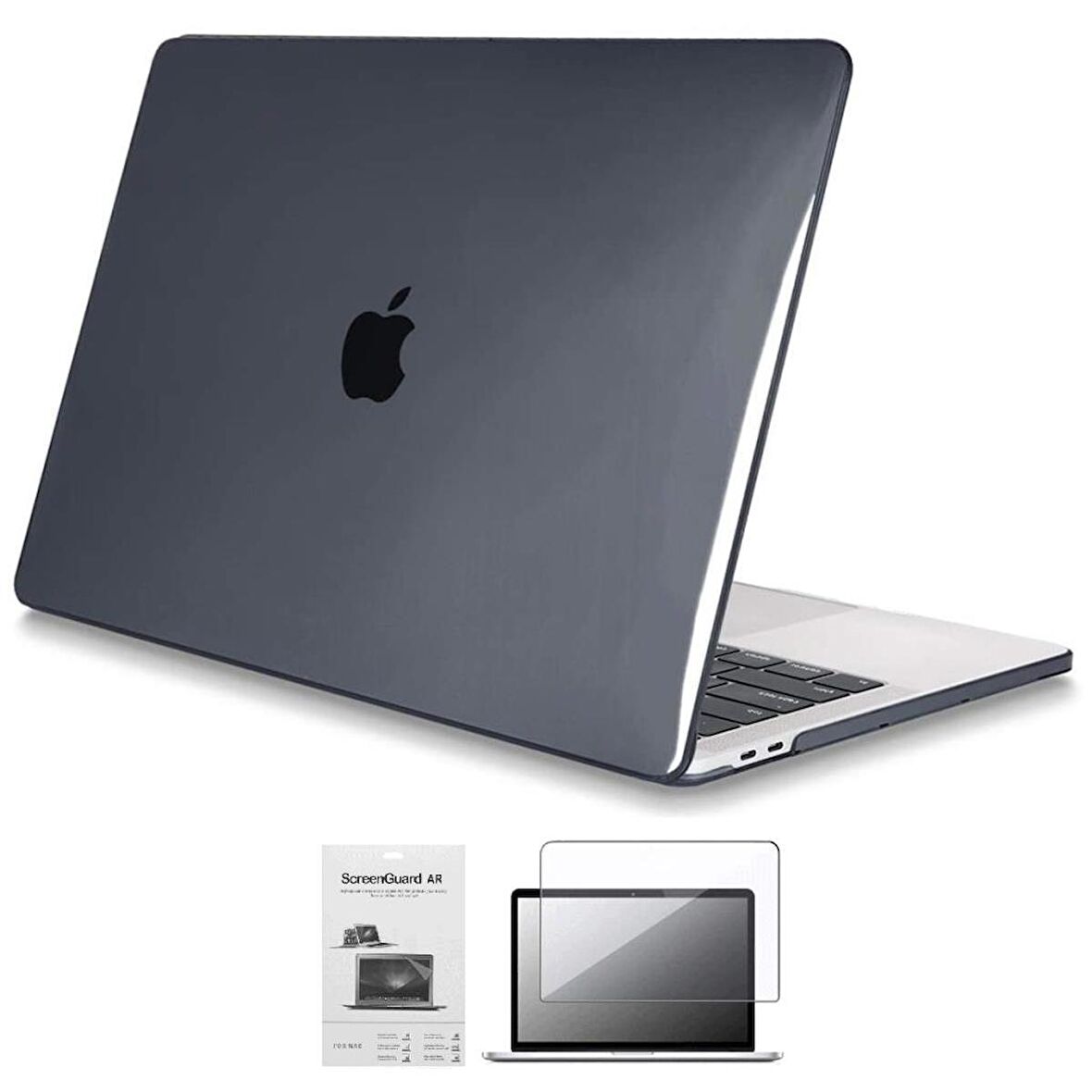 Apple 13" Macbook Pro M2 A2686 Kristal Siyah Kılıf Koruyucu + Ekran Filmi