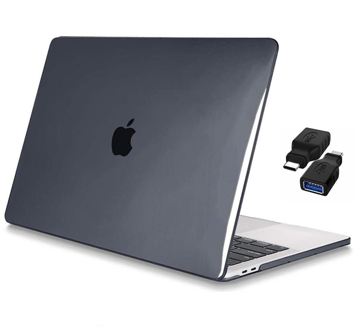 Apple 13" Macbook Air M2 A2681 Kristal Siyah Kılıf Koruyucu Kapak + Usb Çevirici