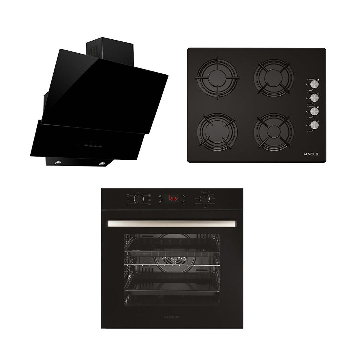 Alveus Premium MFA 627 - GLS 640 - MOD 3000 3'lü Siyah Ankastre Set