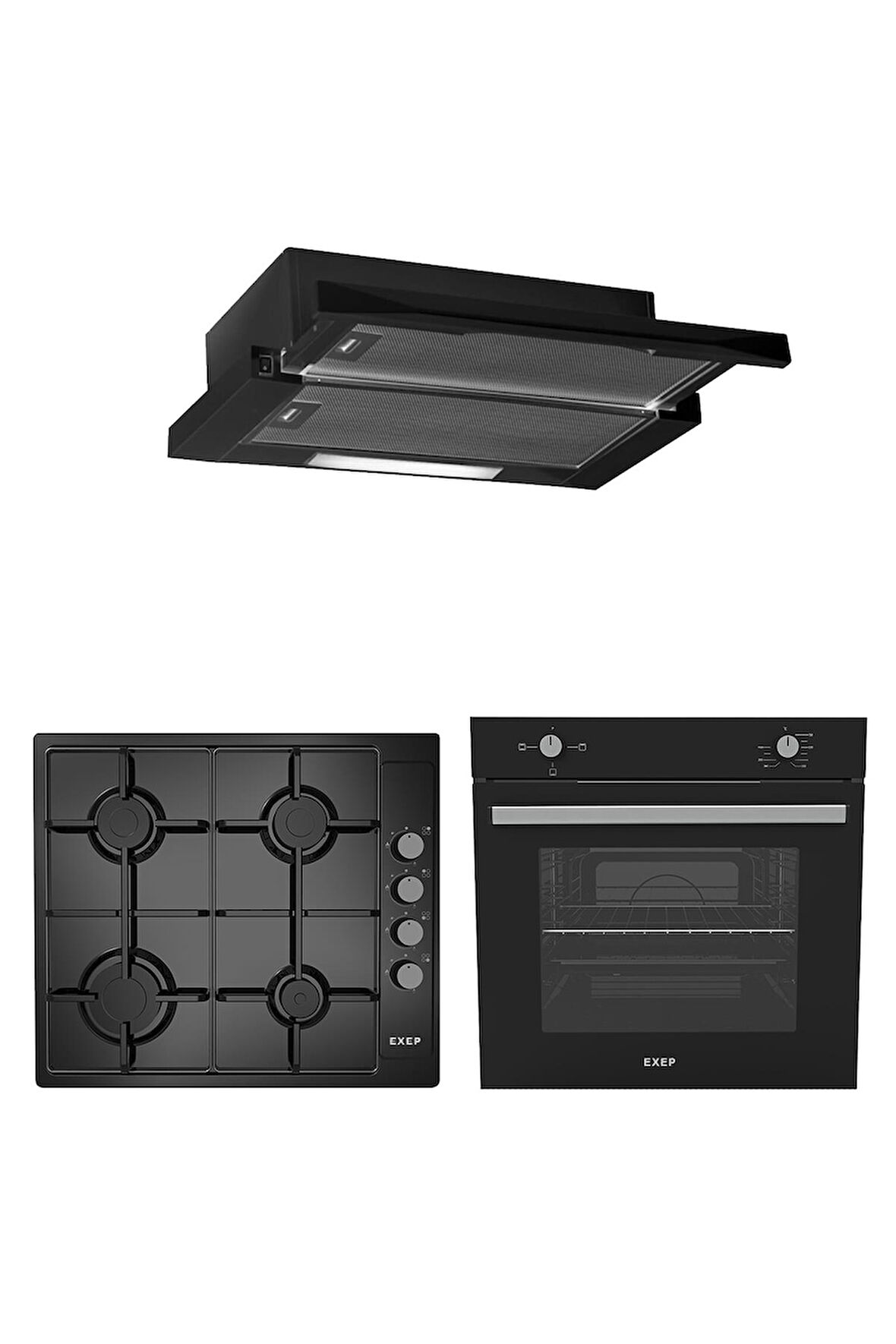EXEP EKONOMİK EMAYE SİYAH 3'LÜ ANKASTRE SET ( E5E - EO330 - EF200 )