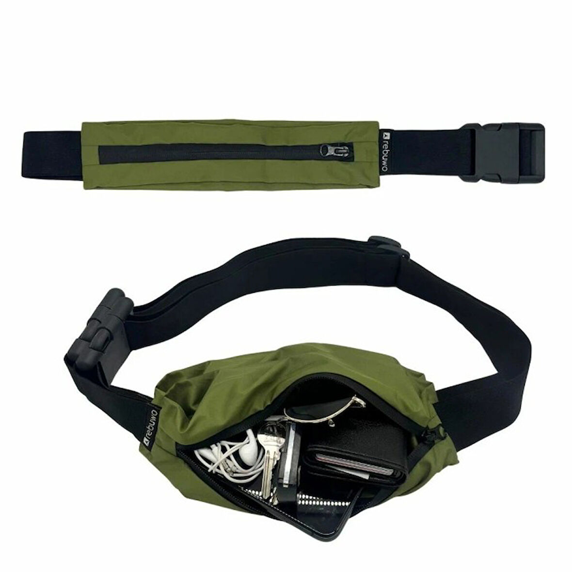 Rebuwo Çok Fonksiyonlu Sporcu Bel Çantası Koyu Yeşil