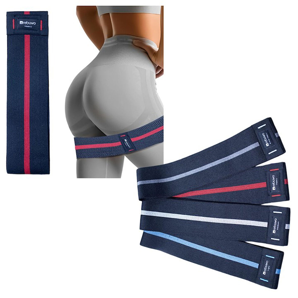 Rebuwo Direnç Bandı Dörtlü Squat Band Dokuma Direnç Bandı Lastiği Seti