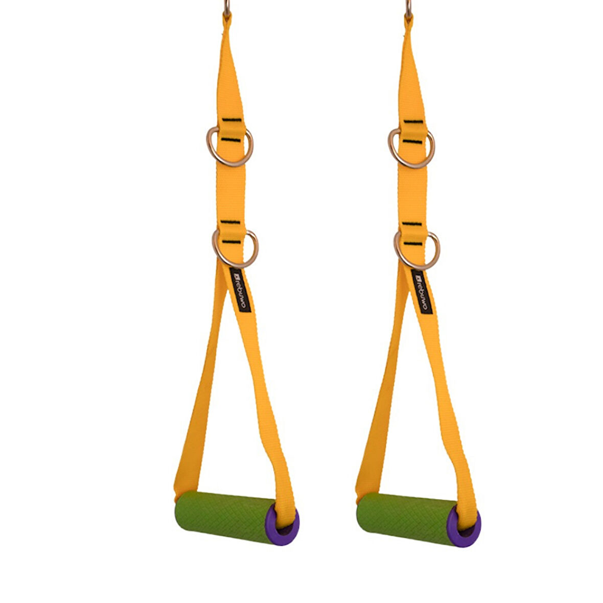 Rebuwo 3 Kademeli Ayarlanabilir Cable Cross Elciği (1 Çift) - Yeşil-Mor Tutacaklı Sarı Fitness Ağırlık Çekiş / Reformer Egzersiz Aparatı 44cm