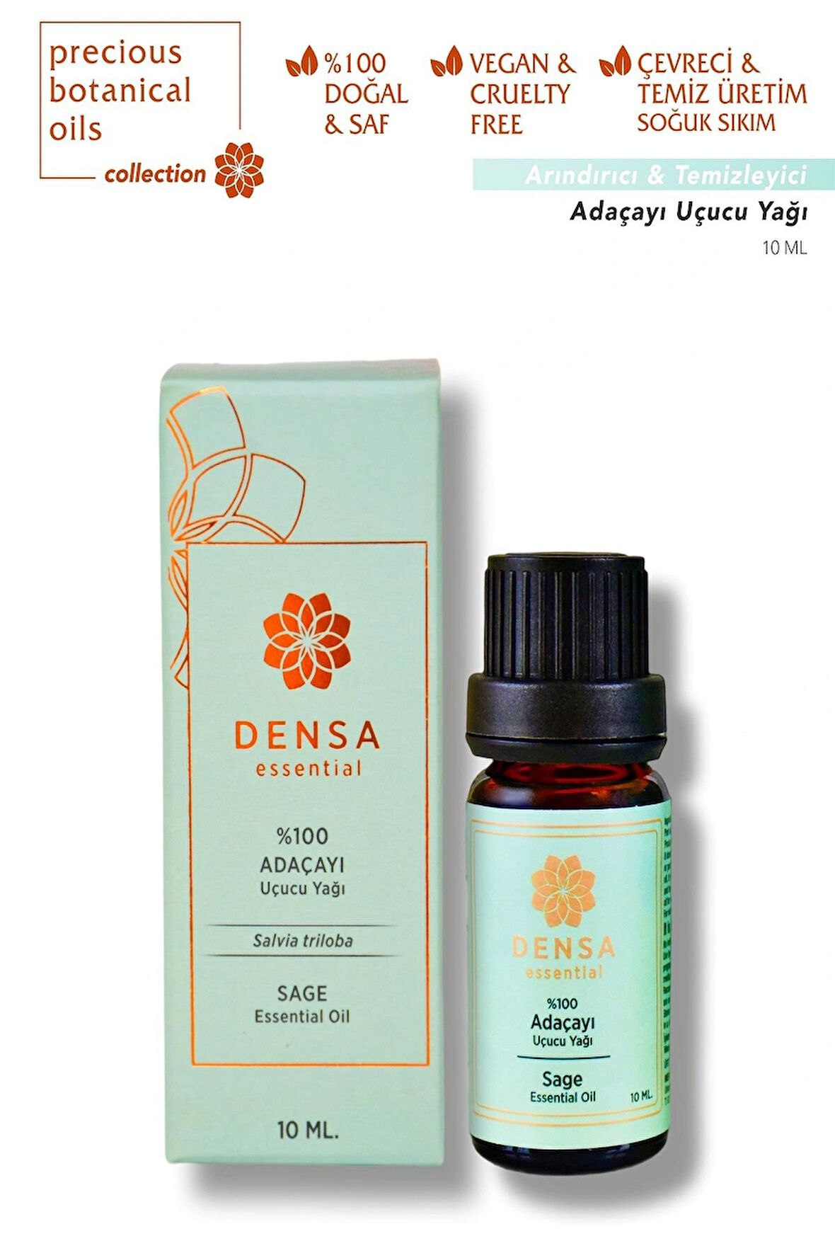 Densa Essential %100 Saf & Doğal Adaçayı Uçucu Yağı 10 Ml Buhurdanlık Difüzör Aromaterapi Mum Masajı Cilt Saç Bakımı