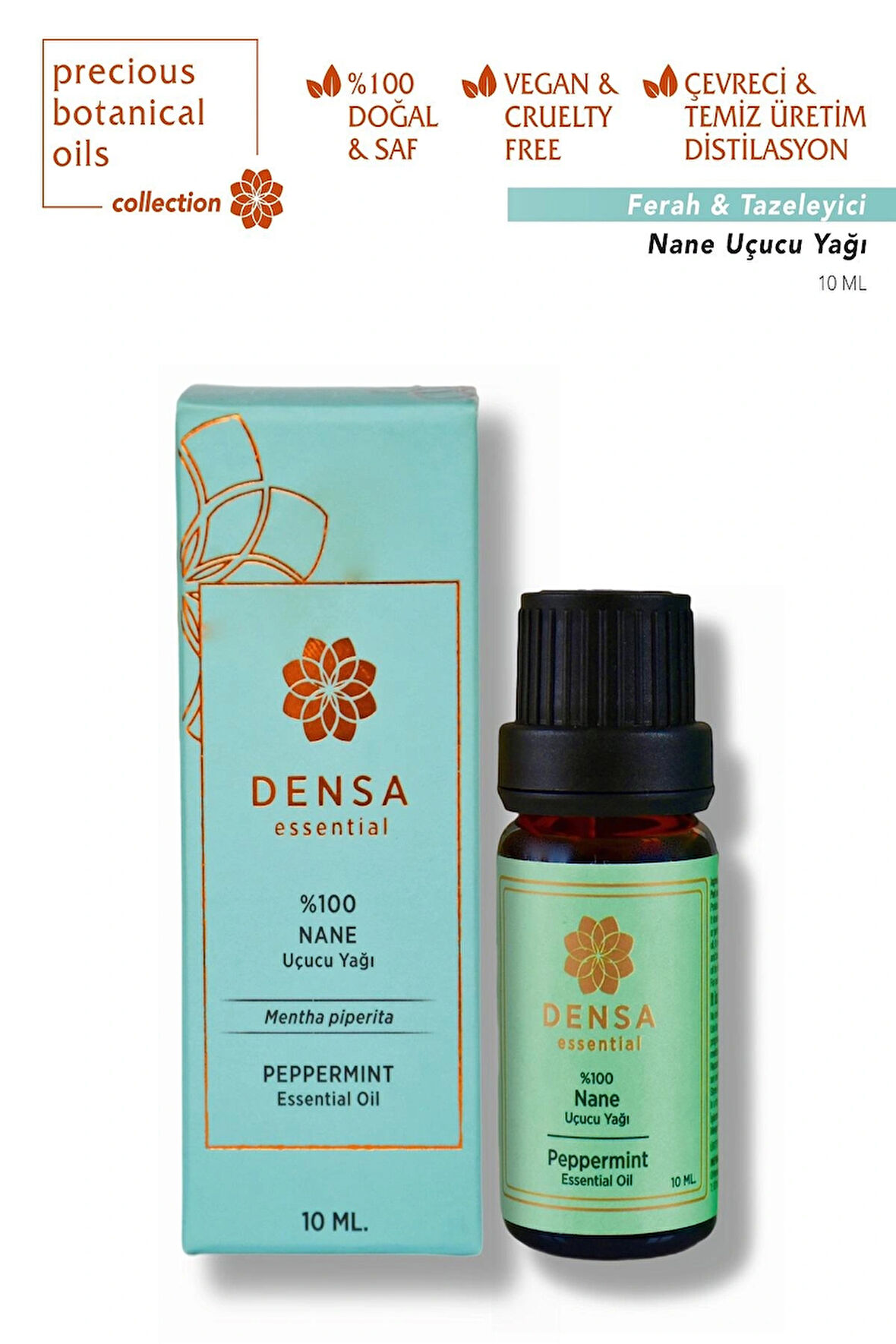 Densa Essential %100 Saf & Doğal Nane Uçucu Yağı 10 Ml Buhurdanlık Difüzör Aromaterapi Mum Masajı Cilt Saç Bakımı