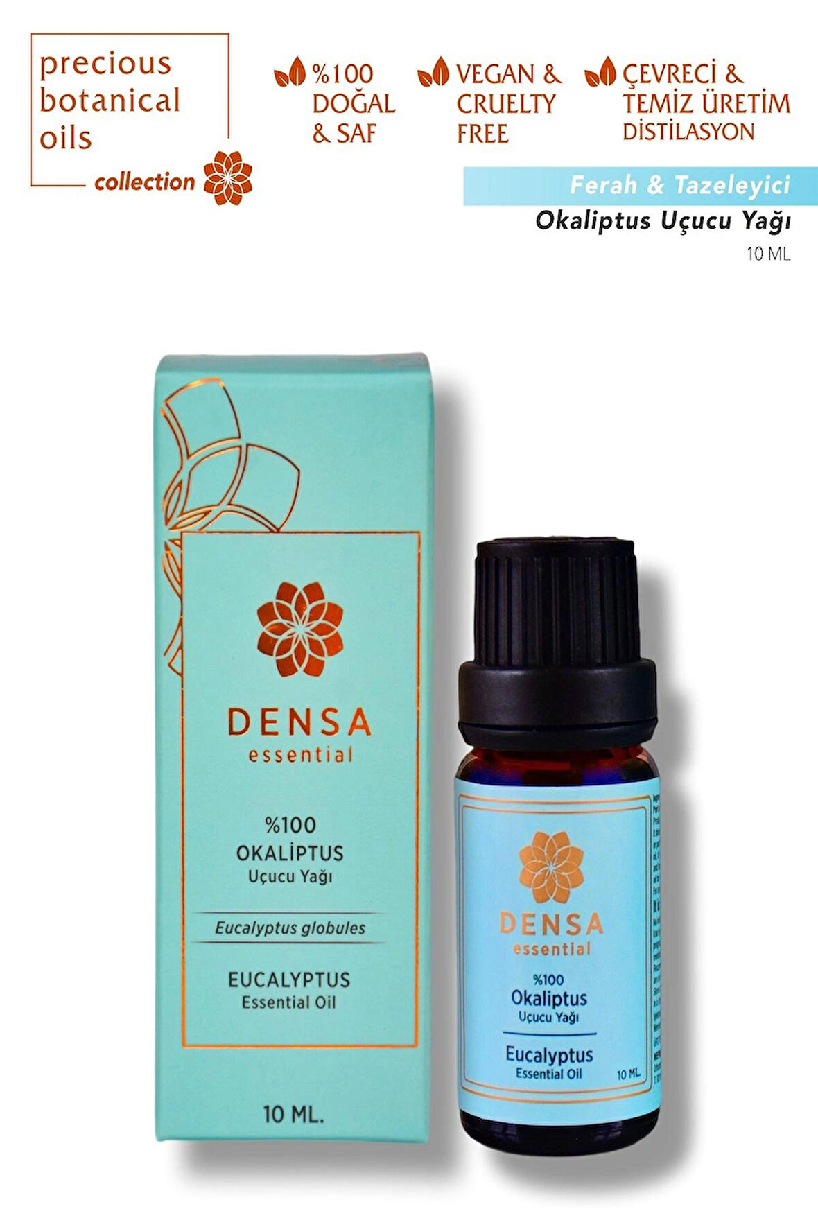 Densa Essential %100 Saf & Doğal Okaliptus Uçucu Yağı 10 Ml Buhurdanlık Difüzör Aromaterapi Mum Masajı Cilt Saç Bakımı
