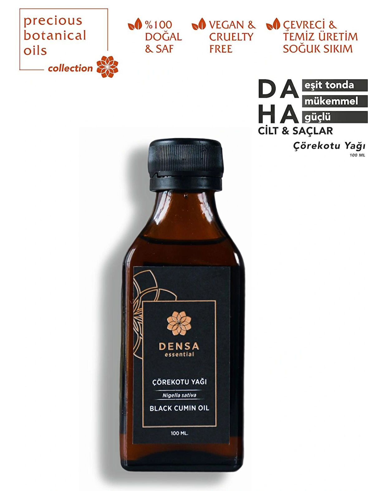Densa Essential %100 Saf Ve Doğal Çörekotu Yağı Soğuk Sıkım 100 Ml
