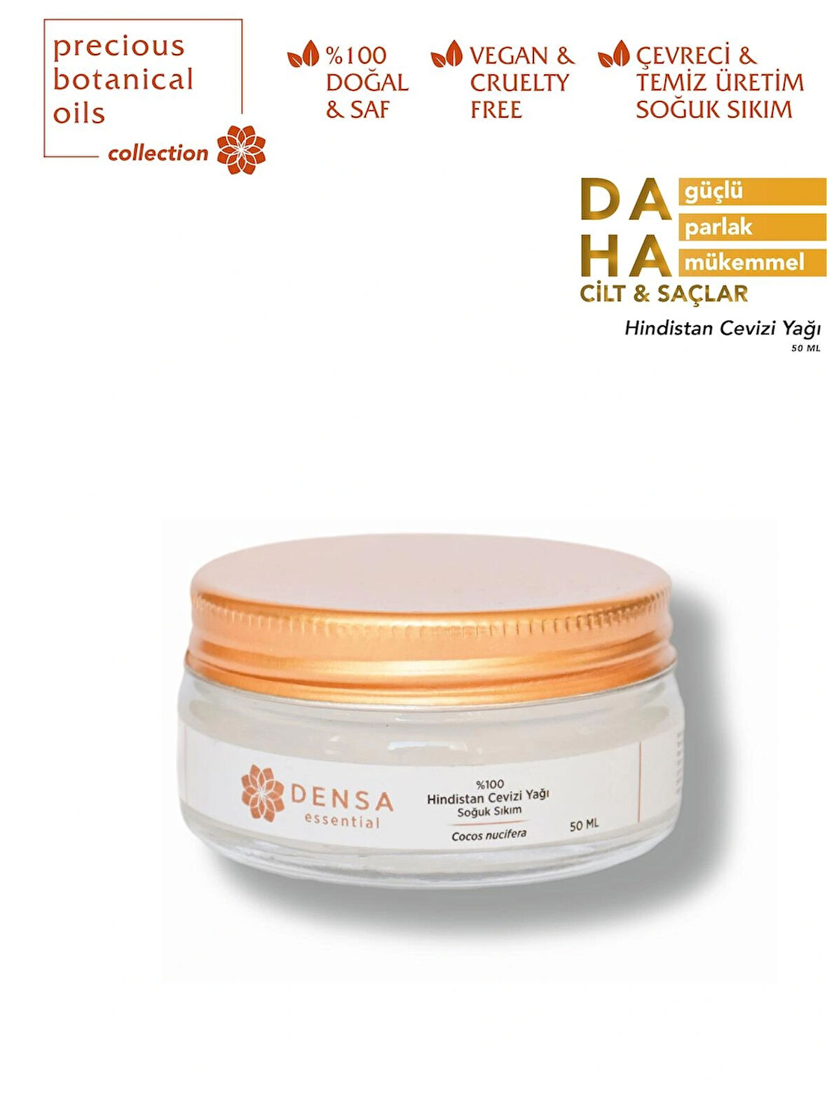 Densa Essential %100 Saf Hindistan Cevizi Yağı Soğuk Sıkım 50 ml