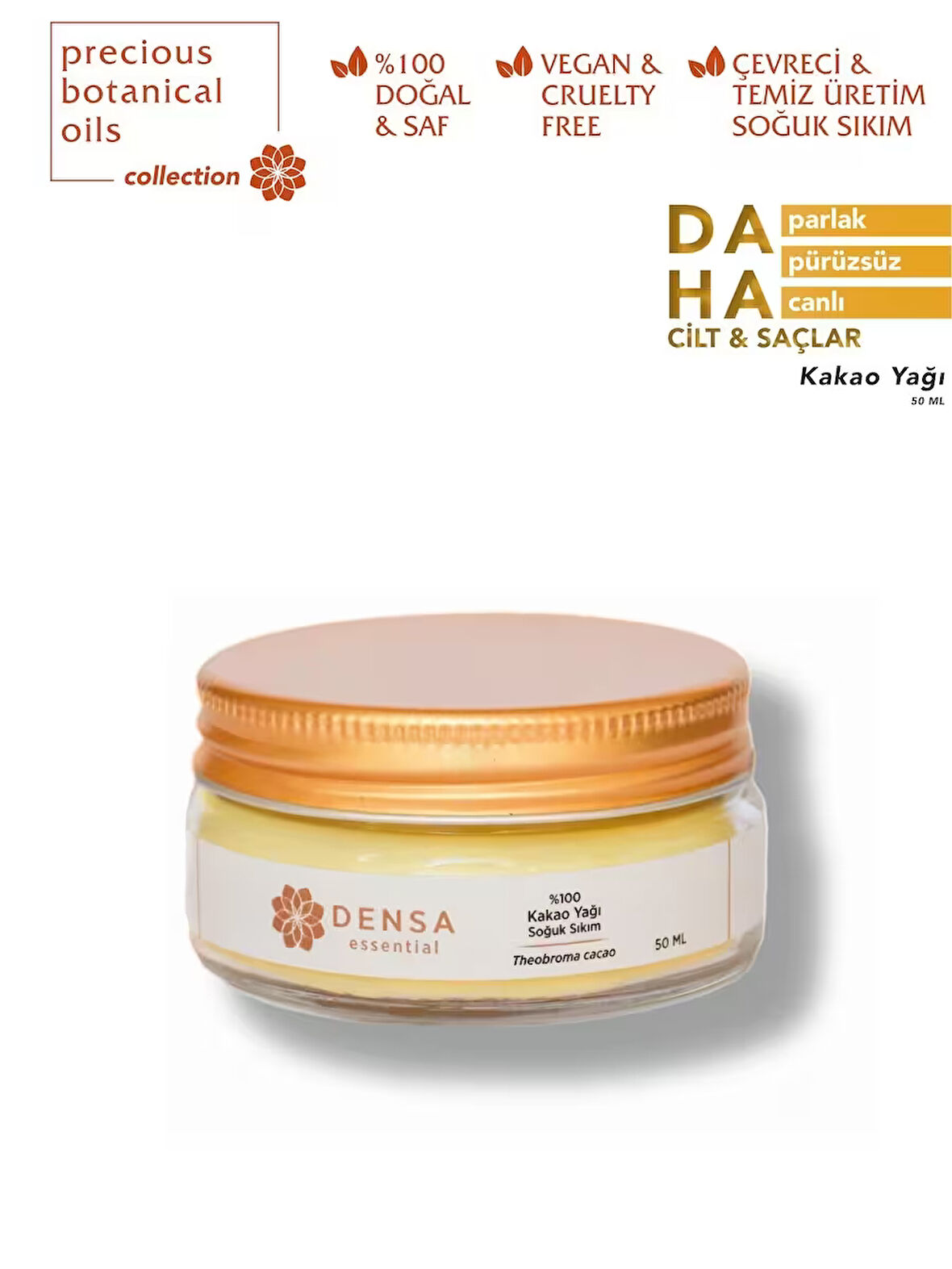  %100 Saf ve Doğal Kakao Yağı Soğuk Sıkım 50 ml