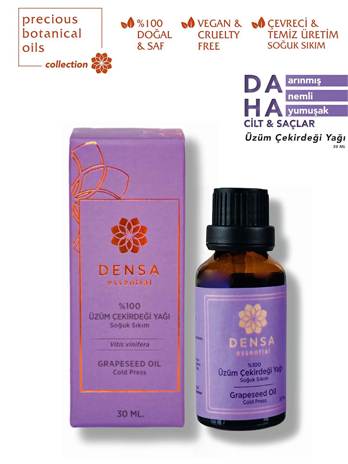 %100 Saf & Doğal Soğuk Sıkım Üzüm Çekirdeği Yağı 30ml Gözenek & Leke Karşıtı Yoğun Parlaklık & Nem