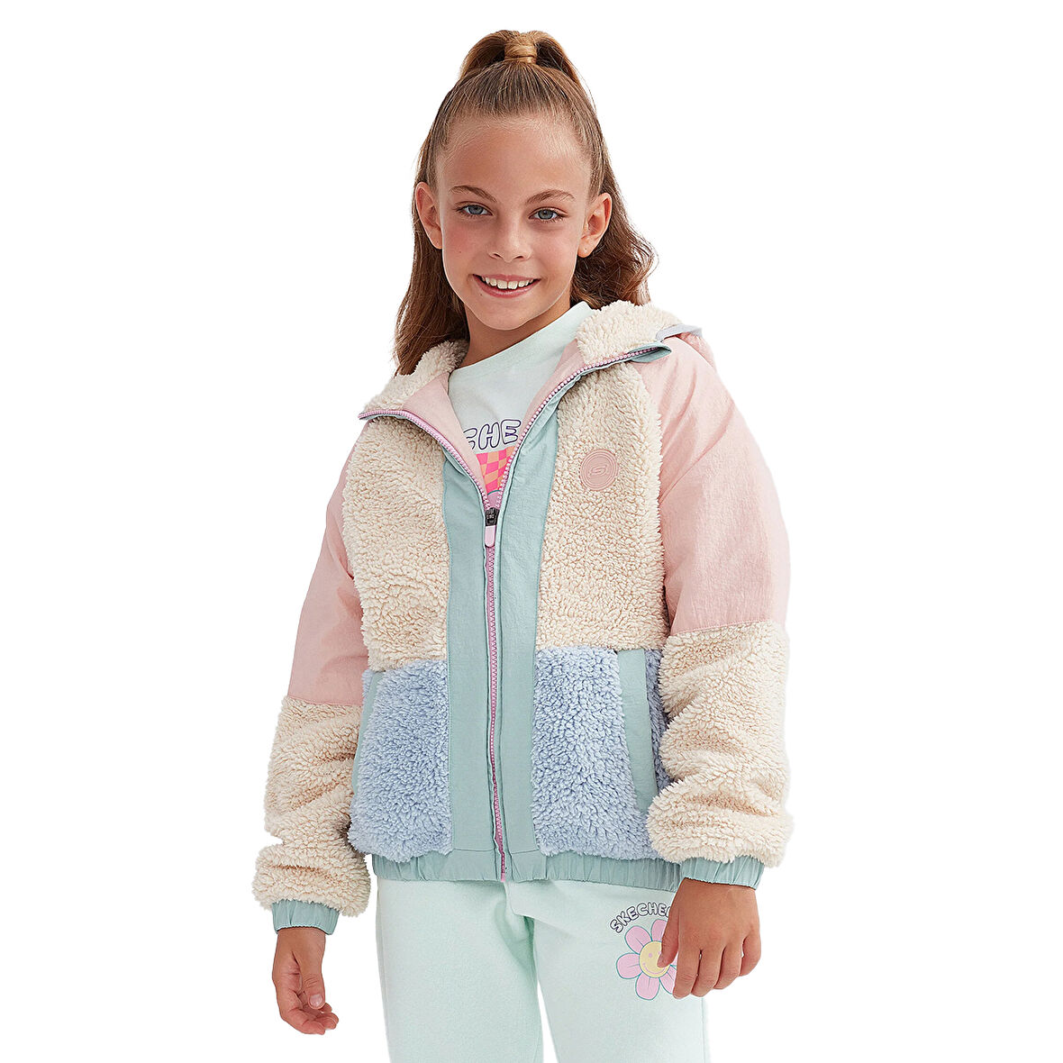 Outdoor Fleece Full-Zip Sherpa Çocuk Pembe Günlük Stil Ceket SK232176-590