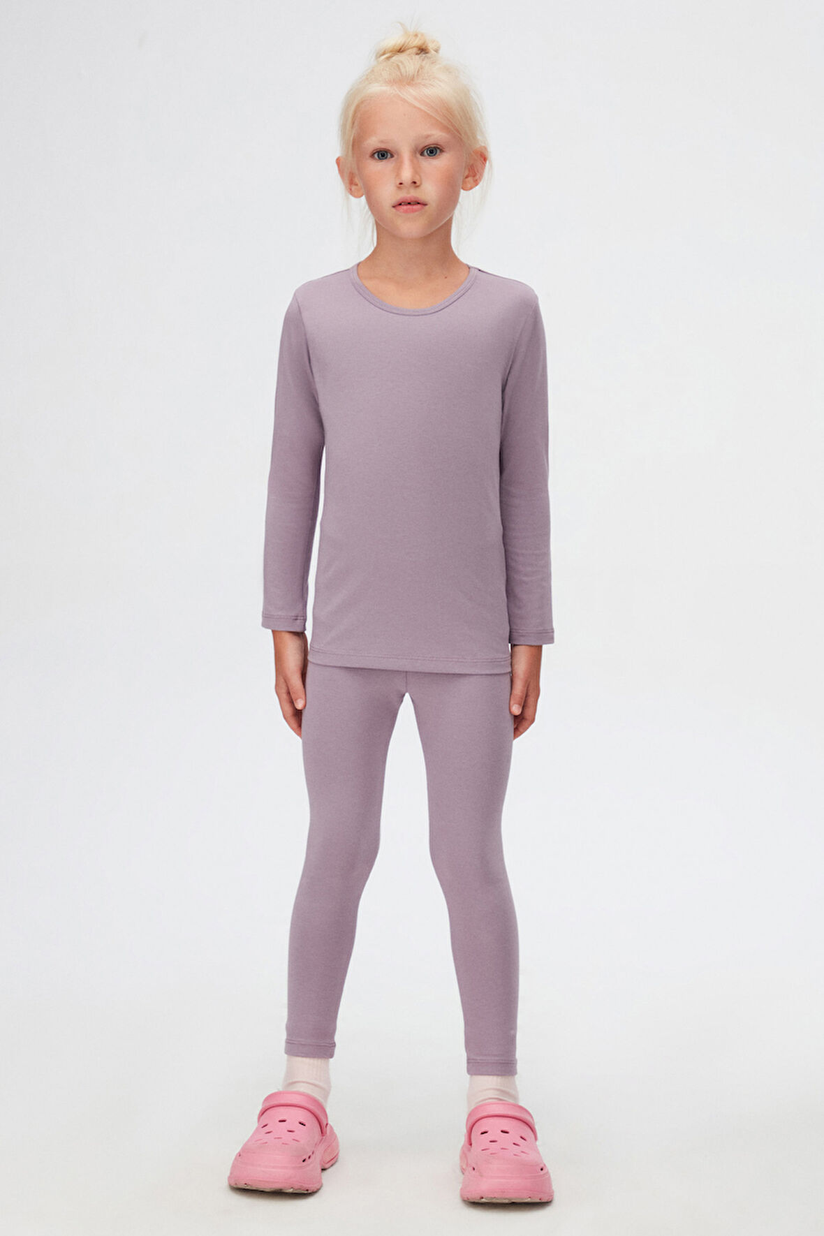 Soft Lila Kız Çocuk Düz Basıc Likralı Uzun Kol Tişört