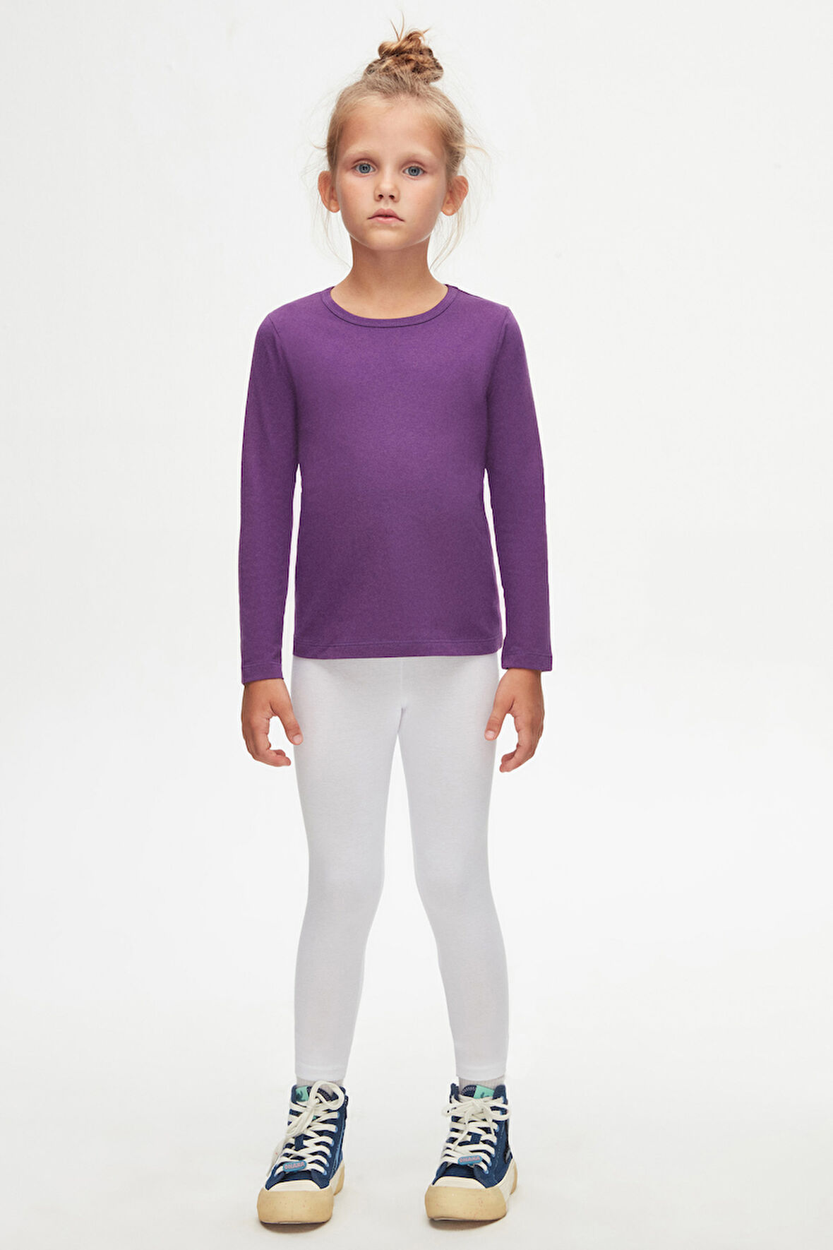 Mor Basic Mevsimlik Likralı Uzun Kollu Kız Çocuk Tişört