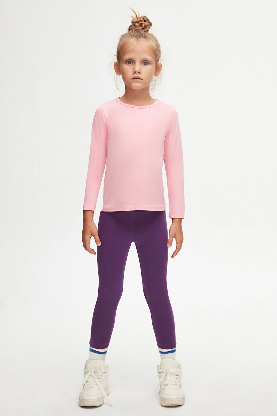 Pembe Basic Mevsimlik Likralı Uzun Kollu Kız Çocuk Tişört