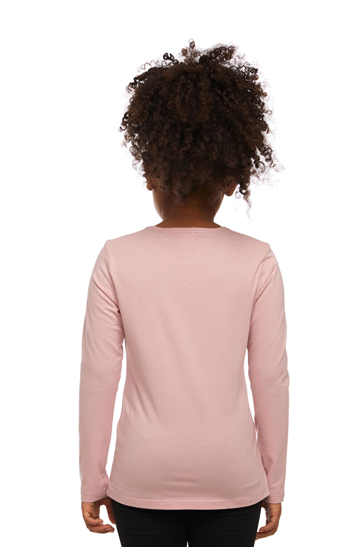 Pudra Pembe Basic Mevsimlik Likralı Uzun Kollu Kız Çocuk Tişört