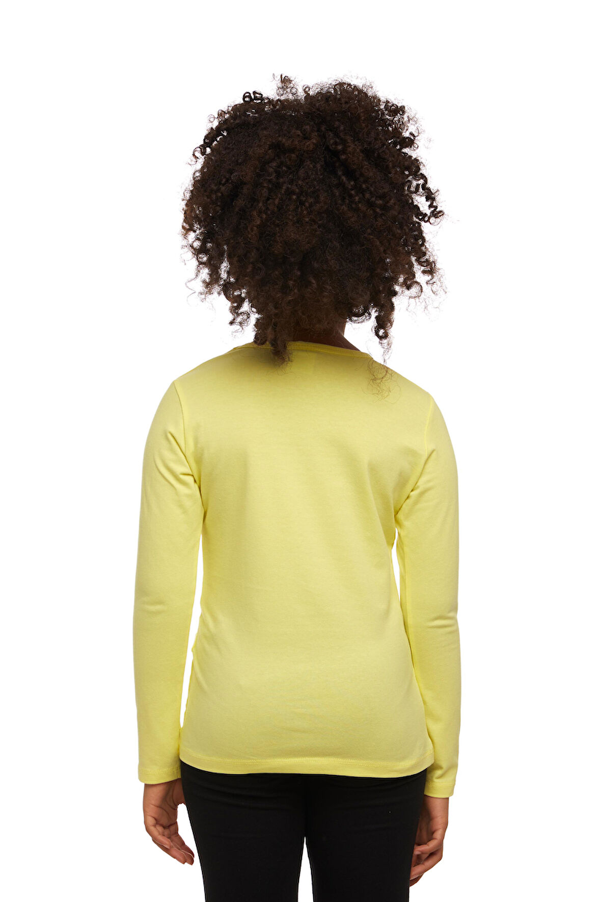 Açık Sarı Basic Mevsimlik Likralı Uzun Kollu Kız Çocuk Tişört