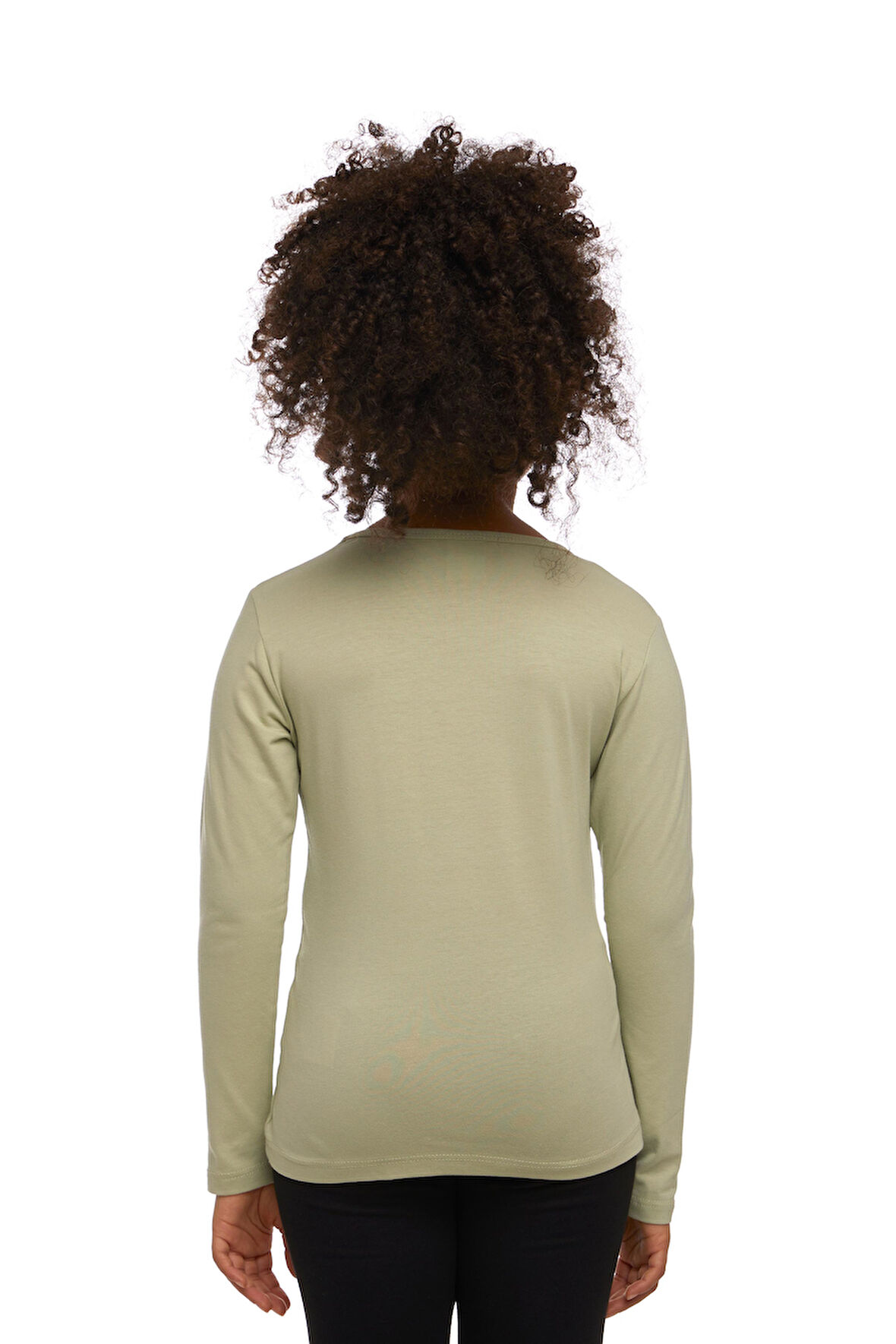 Açık Çağla Yeşil Basic Mevsimlik Likralı Uzun Kollu Kız Çocuk Tişört