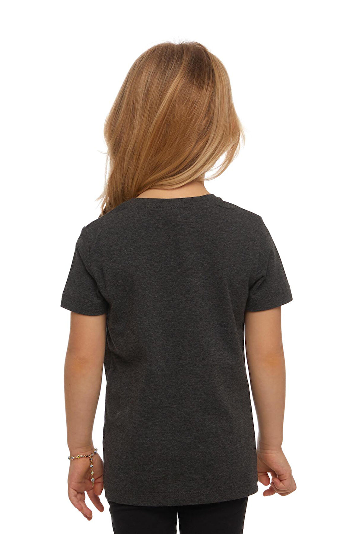 Antrasit Basic Unisex Çocuk Sıfır Yaka Kısa Kollu Tişört