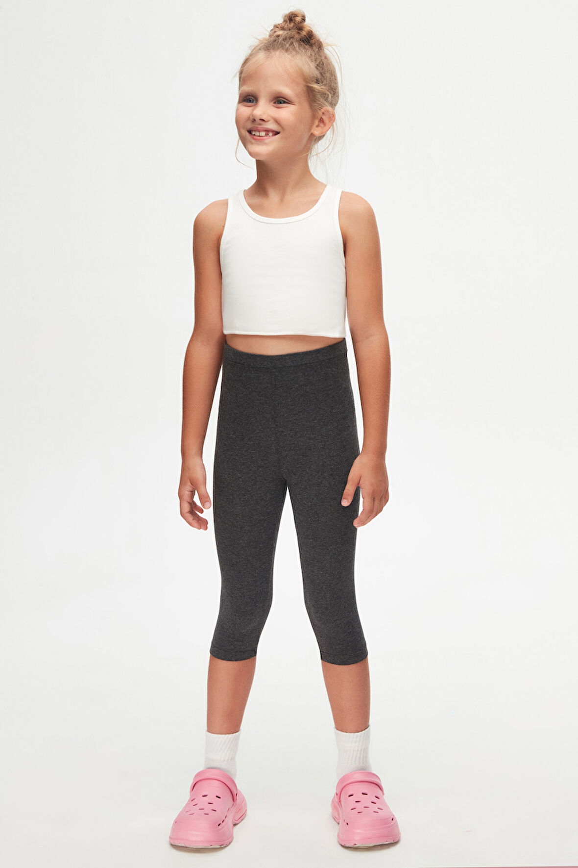 Antrasit Basic Kız Çocuk Diz Altı Tayt Kapri