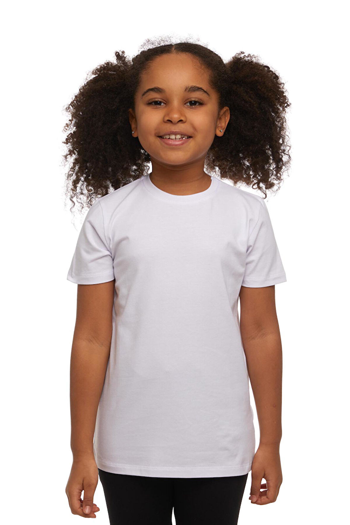 Beyaz Basic Unisex Çocuk Sıfır Yaka Kısa Kollu Tişört