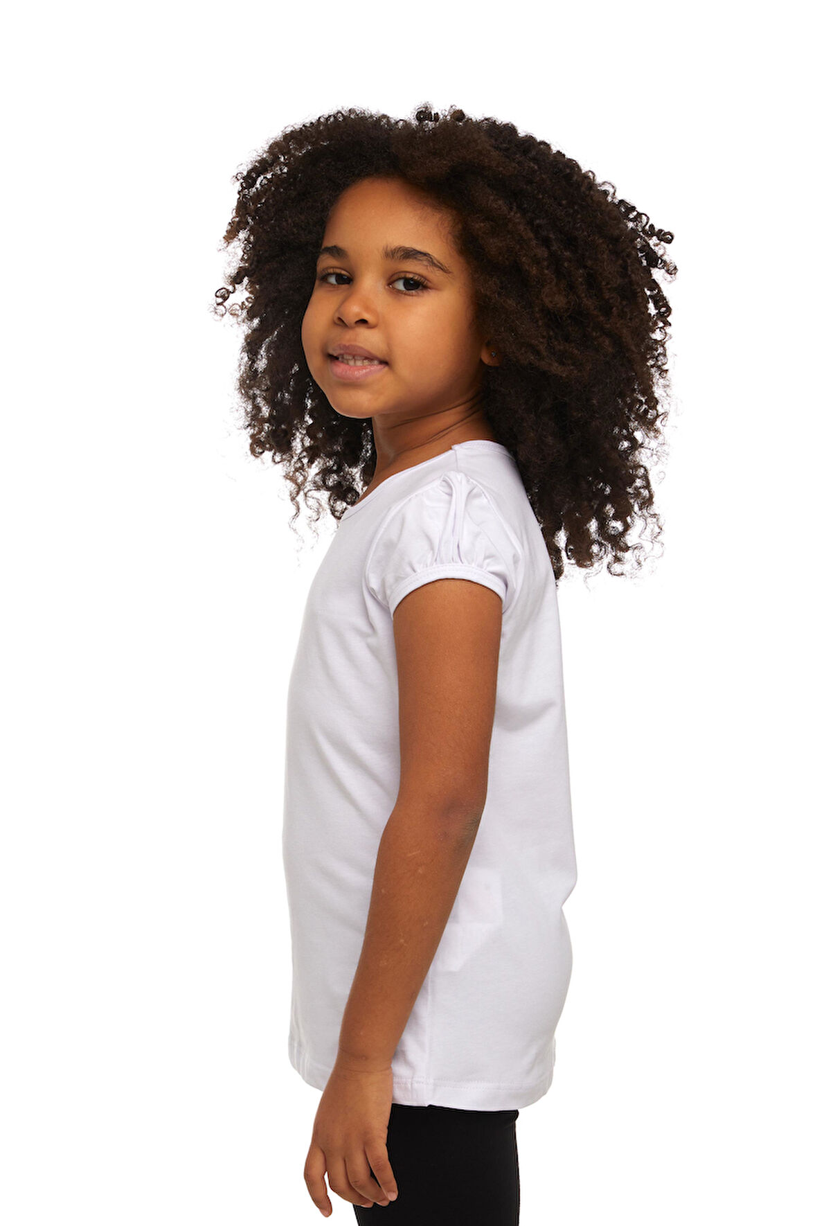 Beyaz Basic Kız Çocuk Sıfır Yaka Karpuz Kol Tişört