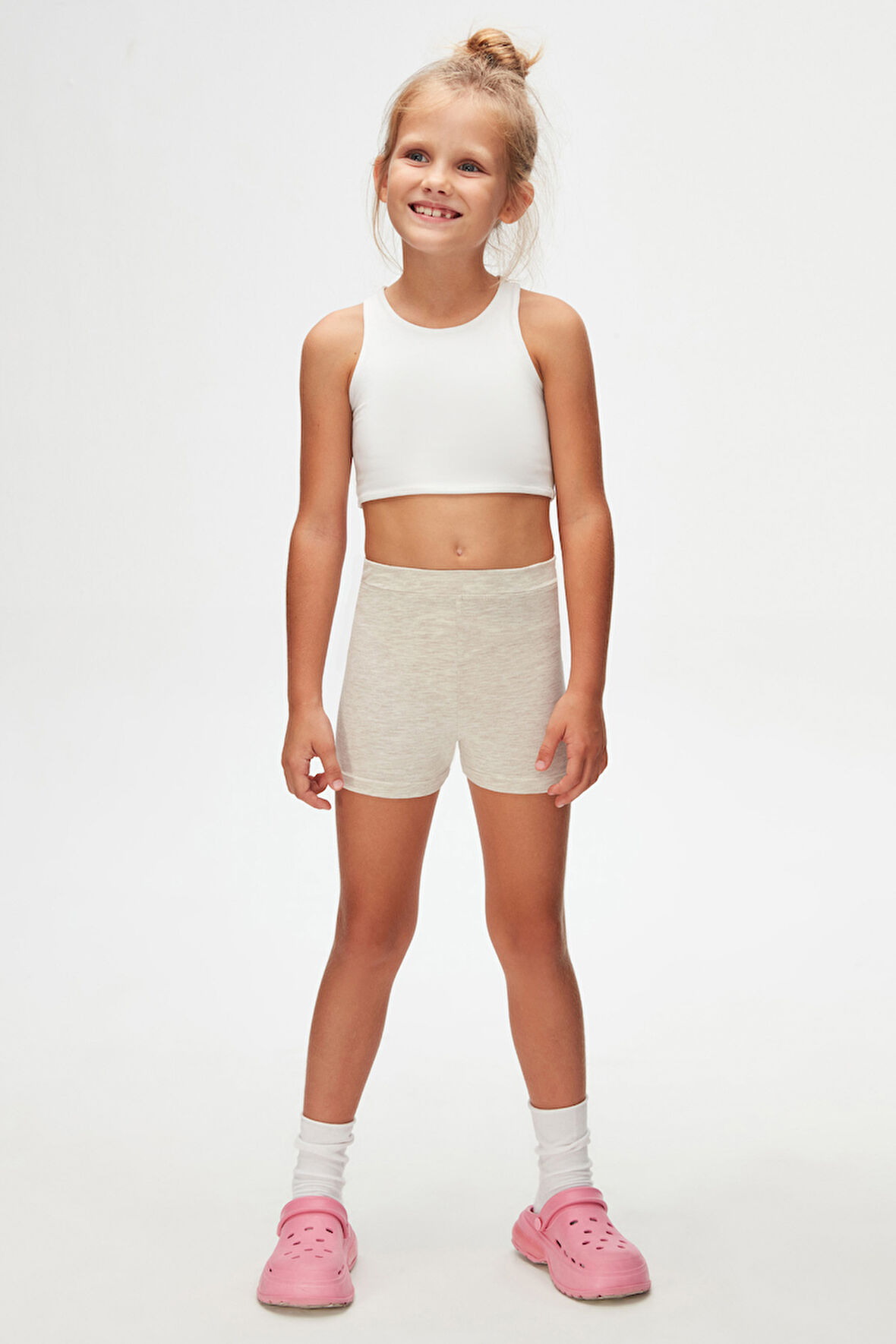 Koyu Bej Melanj Basic Kız Çocuk Dans Şort