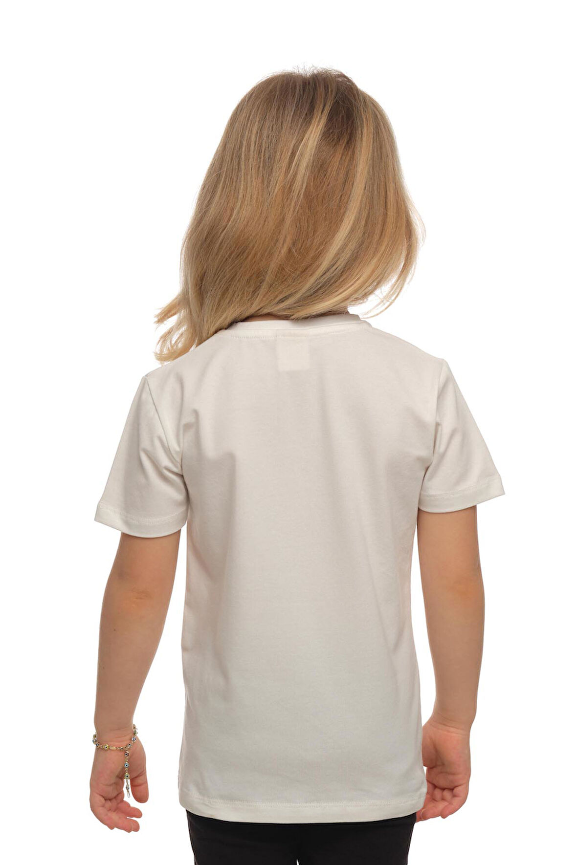 Ekru Basic Unisex Çocuk Sıfır Yaka Kısa Kollu Tişört