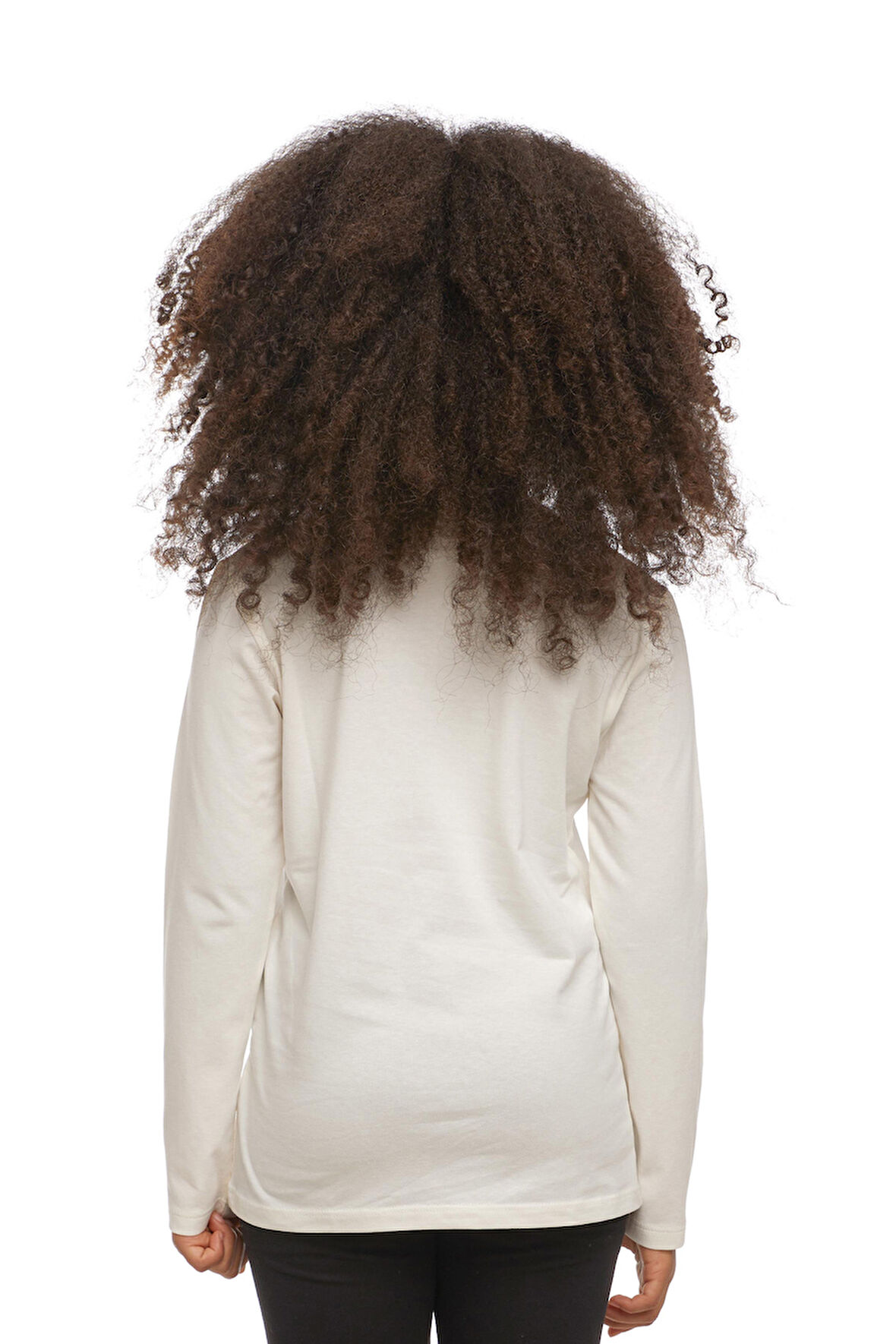 Ekru Basic Unisex Çocuk Mevsimlik Sıfır Yaka Uzun Kollu Tişört