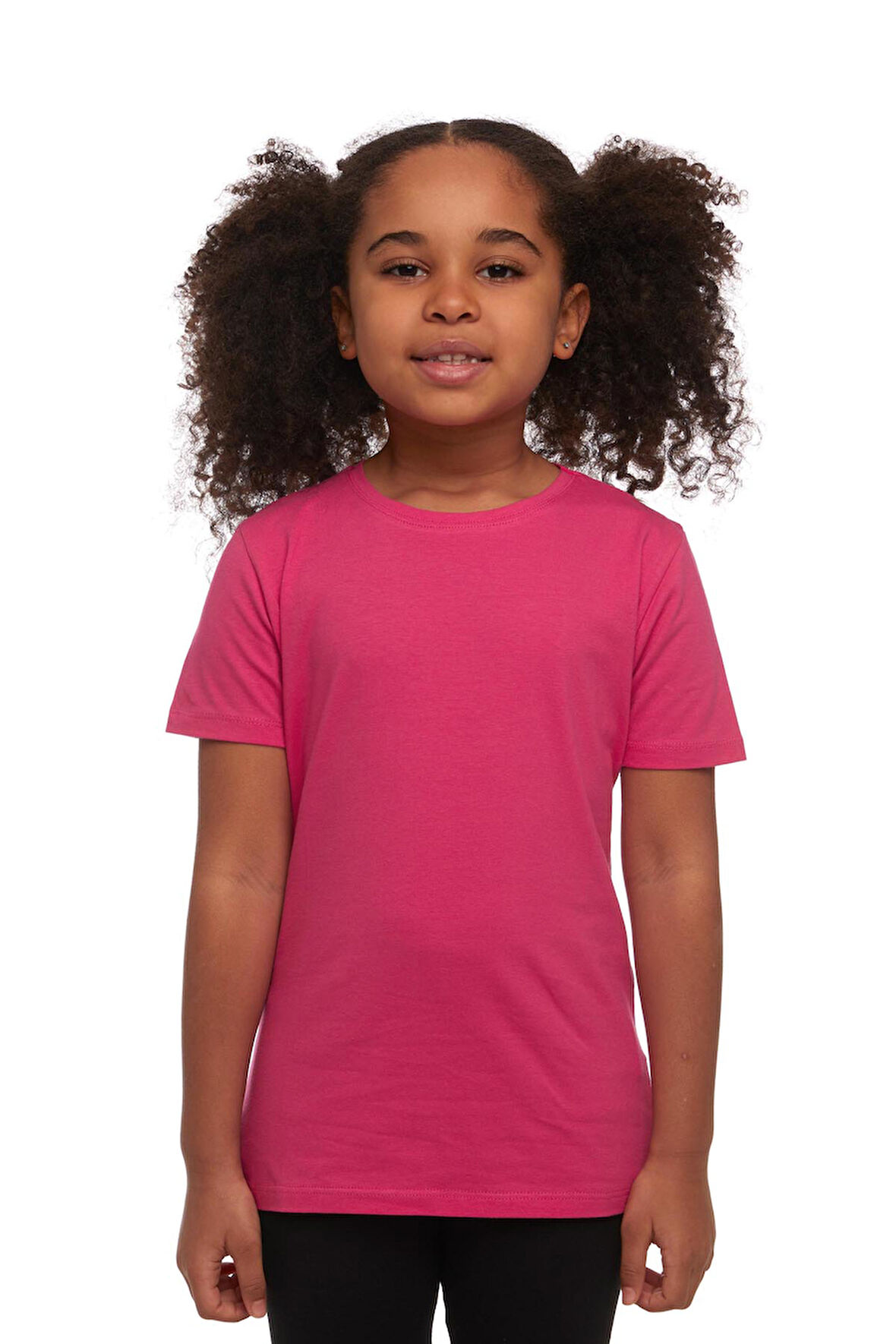 Fuşya Basic Unisex Çocuk Sıfır Yaka Kısa Kollu Tişört