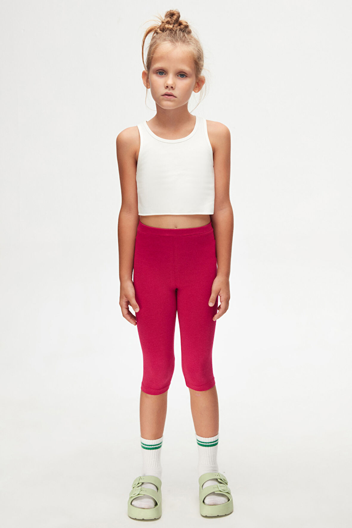 Koyu Fuşya Basic Kız Çocuk Diz Altı Tayt Kapri