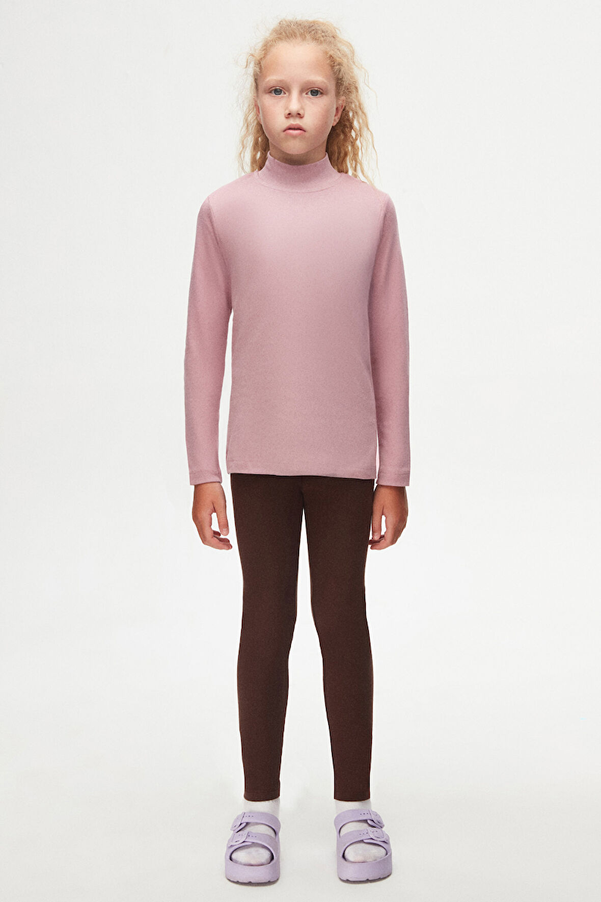 Gül Kurusu Basic Kışlık Yarım Balıkçı Yaka Uzun Kollu Kız Çocuk Tişört